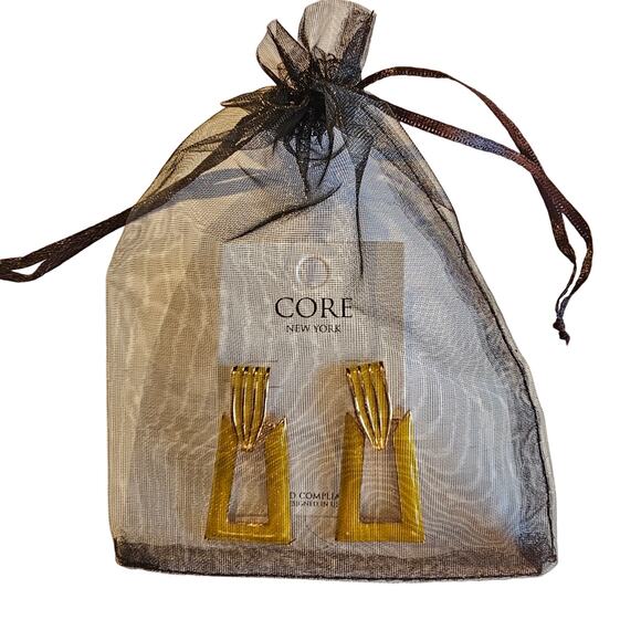 Statement Geometric Drop Earrings Gold Yellow Enamel Modern 1.6" Dangle New CORE - Picture 8 of 8